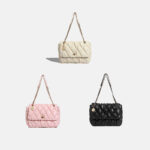 Women's Quilted Chain Strap Pleated Crossbody Bag