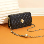 Women's Quilted Genuine Leather Lock Chain Crossbody Bag