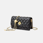 Women's Quilted Genuine Leather Lock Chain Crossbody Bag