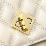 Women's Quilted Genuine Leather Lock Chain Crossbody Bag