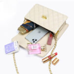 Women's Quilted Genuine Leather Lock Chain Crossbody Bag