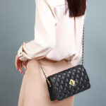 Women's Quilted Genuine Leather Lock Chain Crossbody Bag