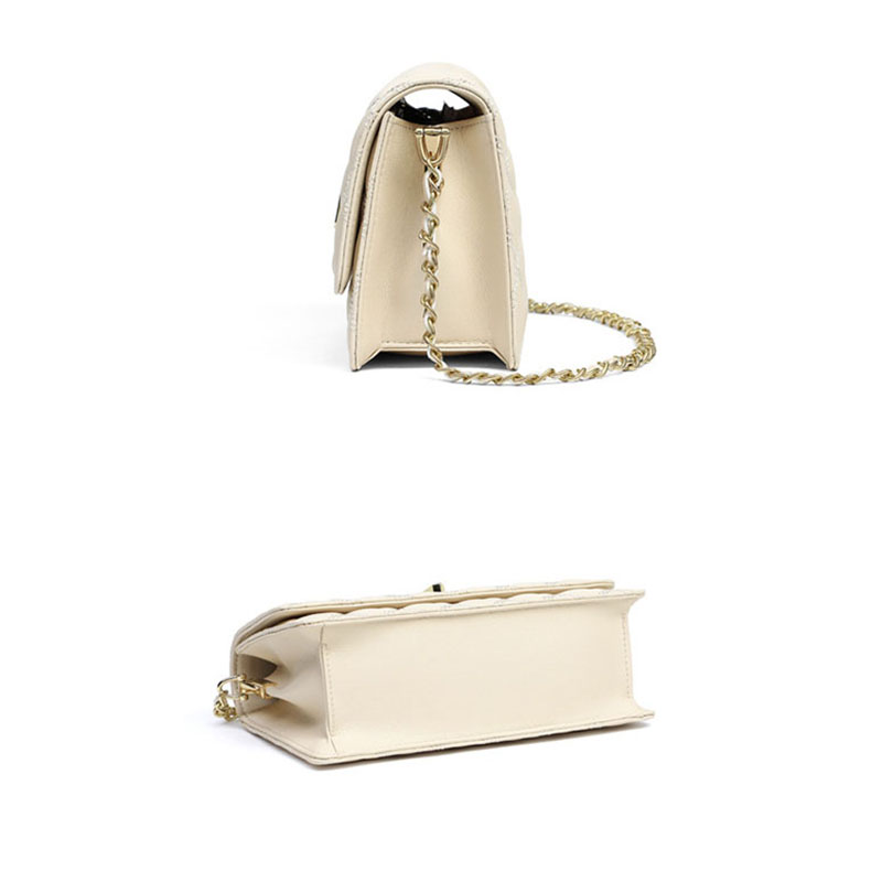 Women's Quilted Genuine Leather Lock Chain Crossbody Bag