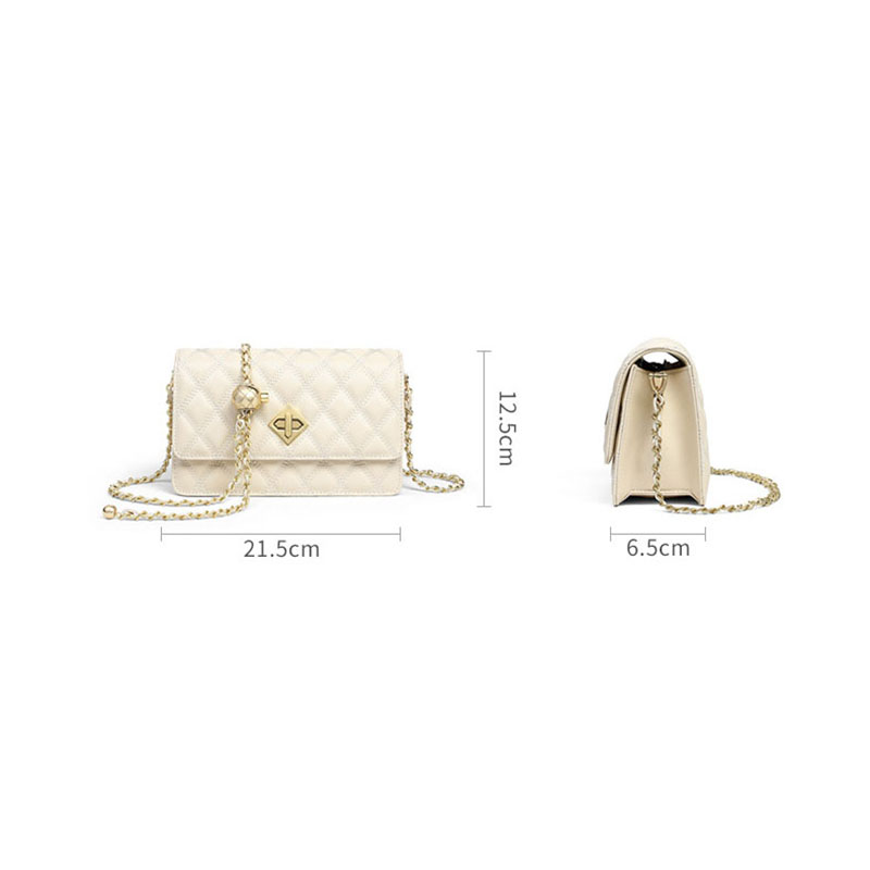 Women's Quilted Genuine Leather Lock Chain Crossbody Bag
