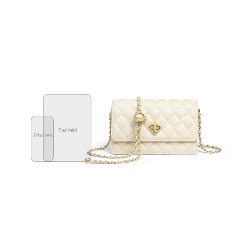 Women's Quilted Genuine Leather Lock Chain Crossbody Bag