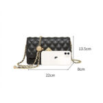 Women's Quilted Genuine Leather Lock Chain Crossbody Bag