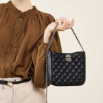 Women's Quilted Genuine Leather Minimalist Chain Bucket Bag