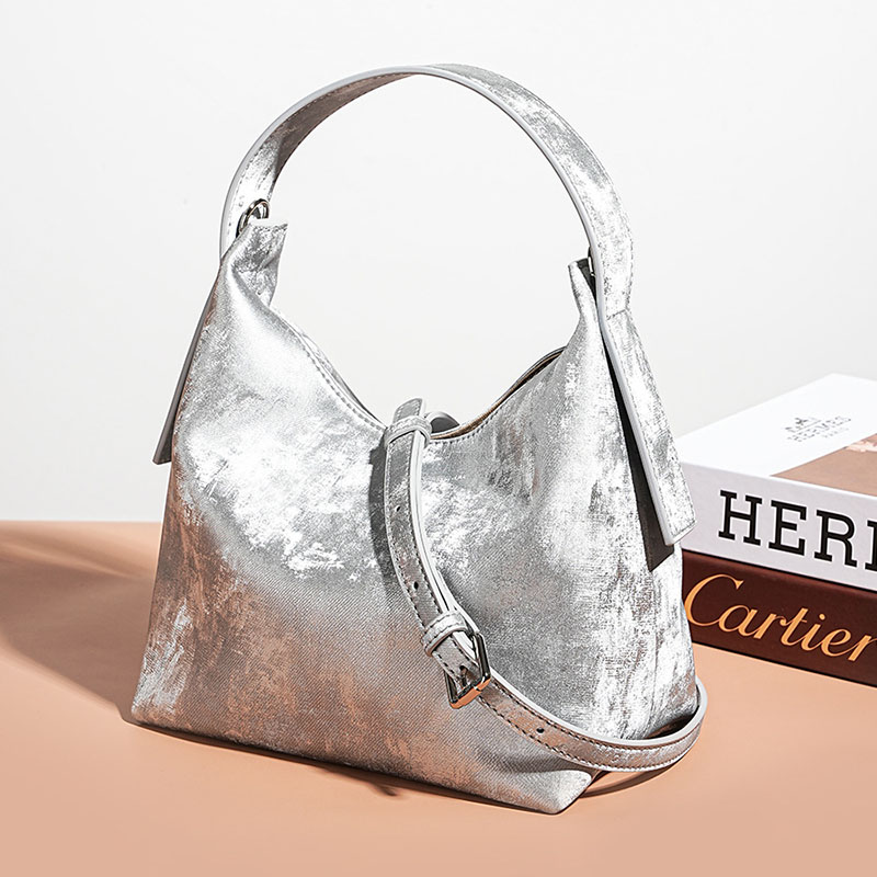 Women's Satin Genuine Leather Magnetic Hobo Bag