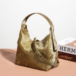 Damen Satin Echtleder Magnetische Hobo Tasche