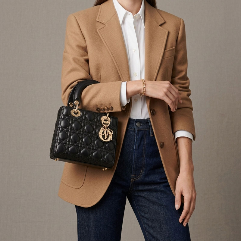 Kleine gesteppte minimalistische Damenhandtasche mit goldener Hardware
