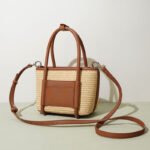 Women's Straw Woven Echtes Leder Minimalistische Crossbody Tote Tasche