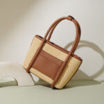 Women's Straw Woven Genuine Leather Minimalist Crossbody Tote Bag