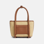 Women's Straw Woven Genuine Leather Minimalist Crossbody Tote Bag