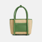 Women's Straw Woven Genuine Leather Minimalist Crossbody Tote Bag