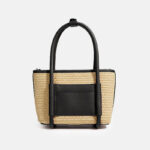 Women's Straw Woven Genuine Leather Minimalist Crossbody Tote Bag