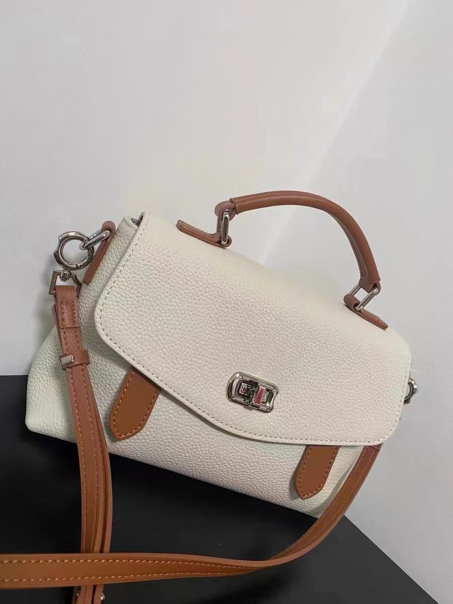 Damen Echtes Leder Minimalistische Schloss-Verschluss Griff Crossbody Tasche photo review