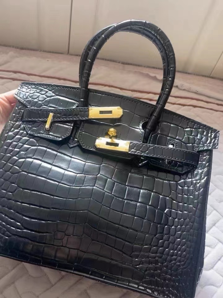 Women's Smooth Croc Print Genuine Leather Top Handle Bags photo review