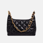 Women's Black Quilted Genuine Leather Zipper Chain Shoulder Bag