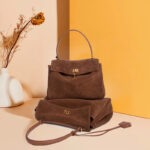 Women's Caramel Suede Genuine Leather Vintage Crossbody Shoulder Bag