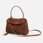 Women's Caramel Suede Genuine Leather Vintage Crossbody Shoulder Bag