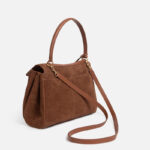 Women's Caramel Suede Genuine Leather Vintage Crossbody Shoulder Bag