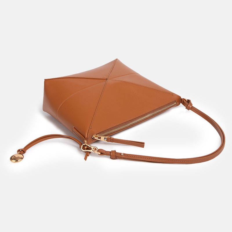 Sac hobo en cuir véritable pliable avec fermeture à glissière pour femmes