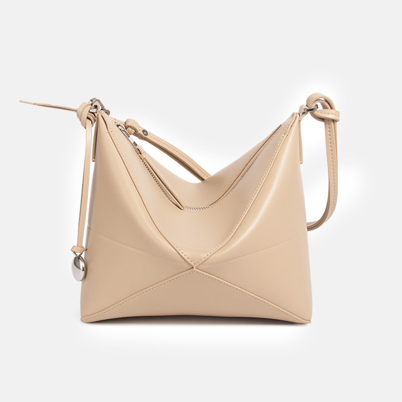 Sac hobo en cuir véritable pliable avec fermeture à glissière pour femmes