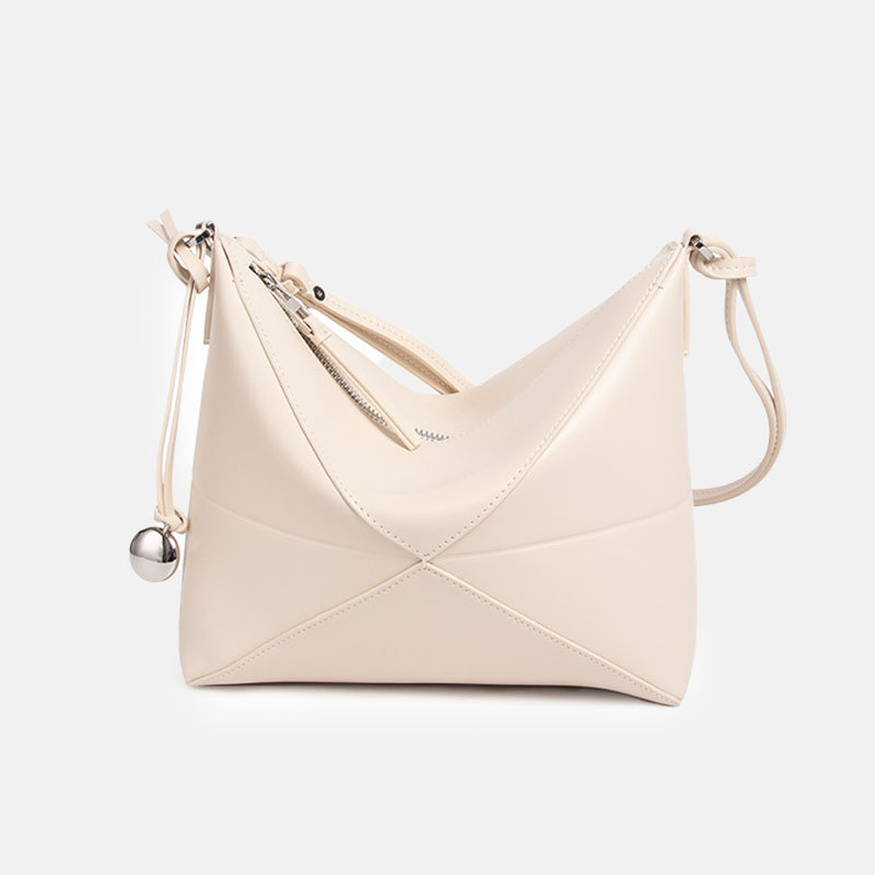 Sac hobo en cuir véritable pliable avec fermeture à glissière pour femmes