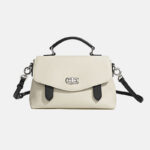 Damen Echtes Leder Minimalistische Schloss-Verschluss Griff Crossbody Tasche