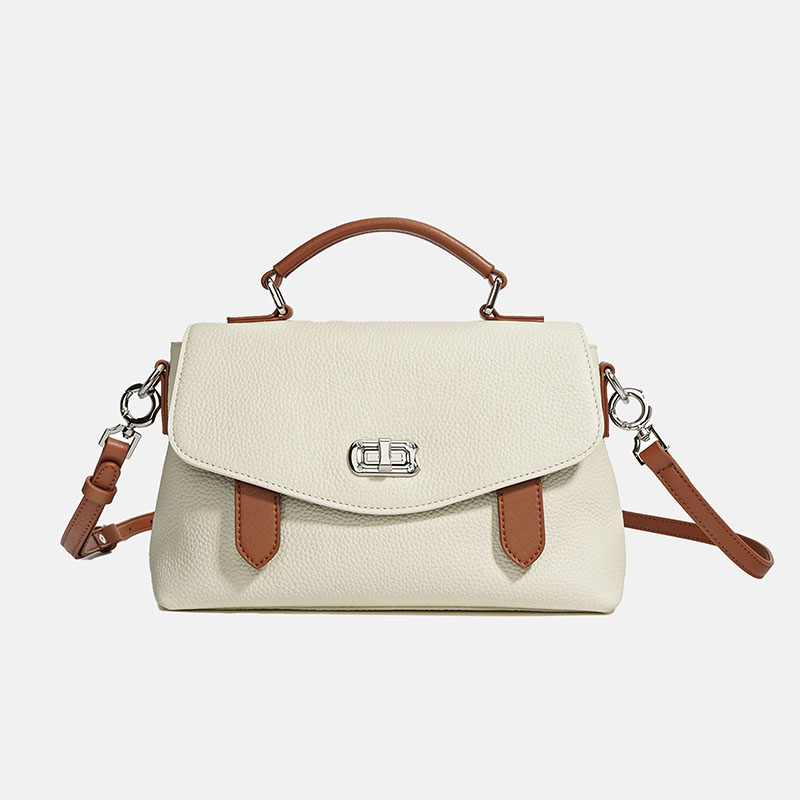 Damen Echtes Leder Minimalistische Schloss-Verschluss Griff Crossbody Tasche