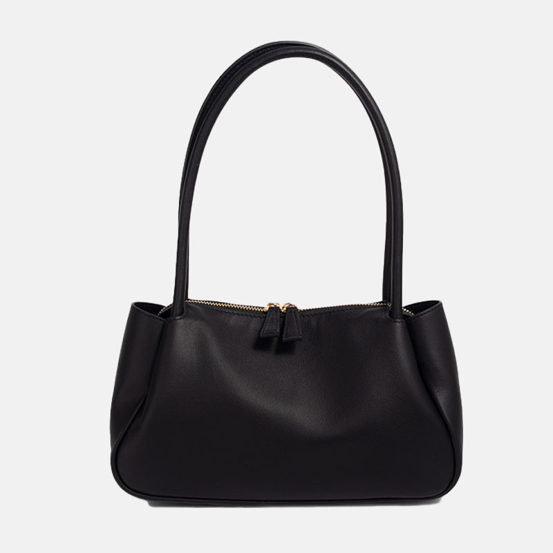 Sac baguette minimaliste en cuir véritable pour femmes avec fermeture à glissière