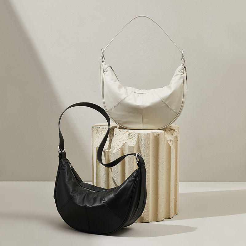 Sac à baguette minimaliste en cuir véritable pour femmes