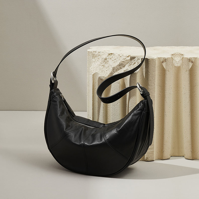 Sac à baguette minimaliste en cuir véritable pour femmes