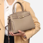 Women's Minimalist Genuine Leather Lock Clasp Crossbody Top Hand Bag