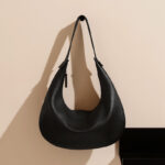 Damen Minimalist Echtes Leder Lychee Textur Schultertasche Hobo Bag