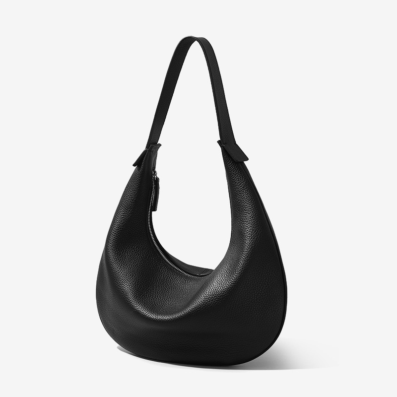 Damen Minimalist Echtes Leder Lychee Textur Schultertasche Hobo Bag