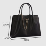 Women's Minimalist Genuine Leather Tote Bag With Lock Charm