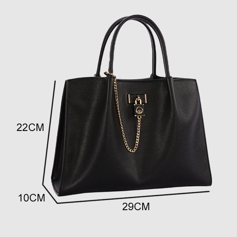 Women's Minimalist Genuine Leather Tote Bag With Lock Charm