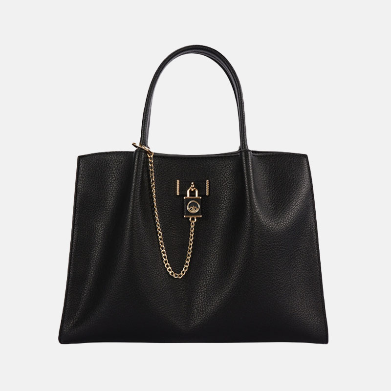 Women's Minimalist Genuine Leather Tote Bag With Lock Charm