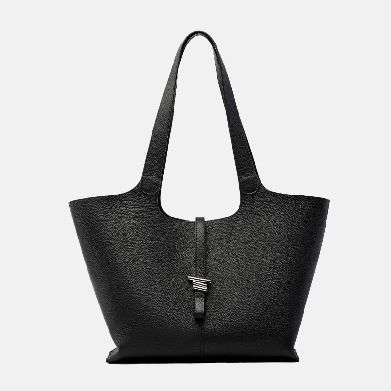 Women's Minimalist Genuine Leather Tote Bag with Clasp Detail