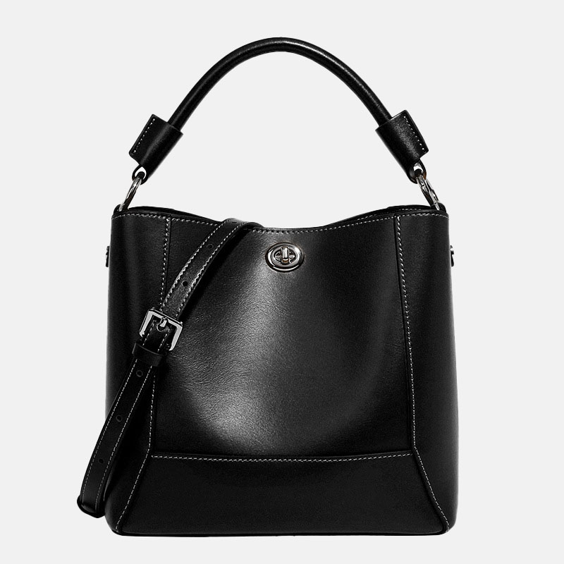 Minimalistische Leder Bucket Bag mit Verschluss für Damen