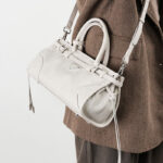 Women's Waxed Genuine Leather Minimalist Boston Handbag