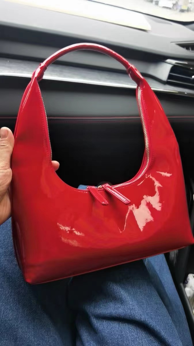 Women's Hobo Baguette Shoulder Bags in Vegan Patent Leather photo review