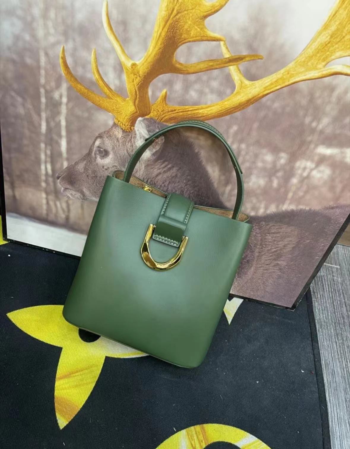 Women's Genuine Leather Buckle Zipper Vintage Crossbody Shoulder Bucket Bag photo review