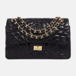 Women's Black Genuine Leather Camellia Quilted Chain Bag