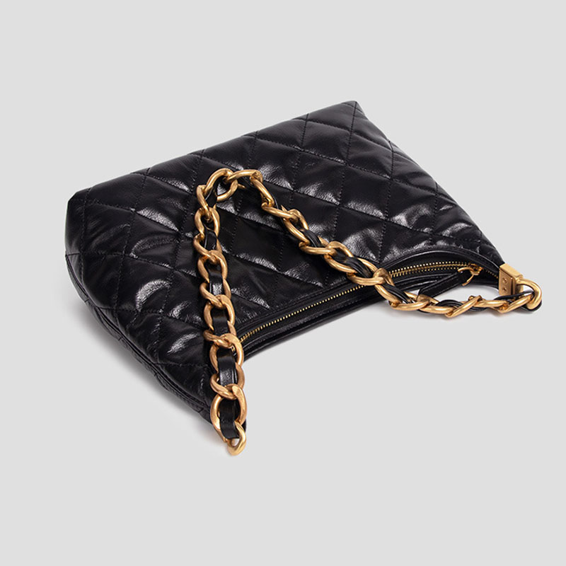 Women's Black Quilted Leather Chain Shoulder Bag