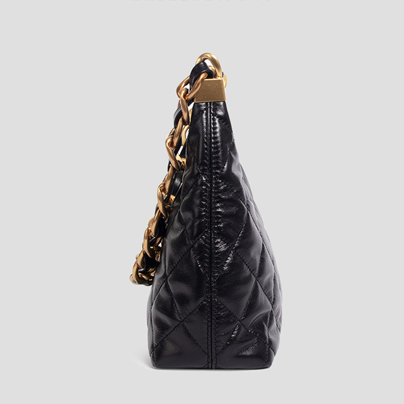 Women's Black Quilted Leather Chain Shoulder Bag