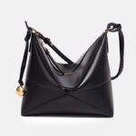 Women's Genuine Leather Geometric Fold-Over Zipper Shoulder Bag