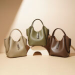 Women's Minimalist Leather Drawstring Lock Clasp Bucket Bag