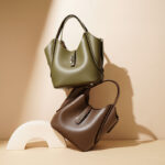 Women's Minimalist Leather Drawstring Lock Clasp Bucket Bag